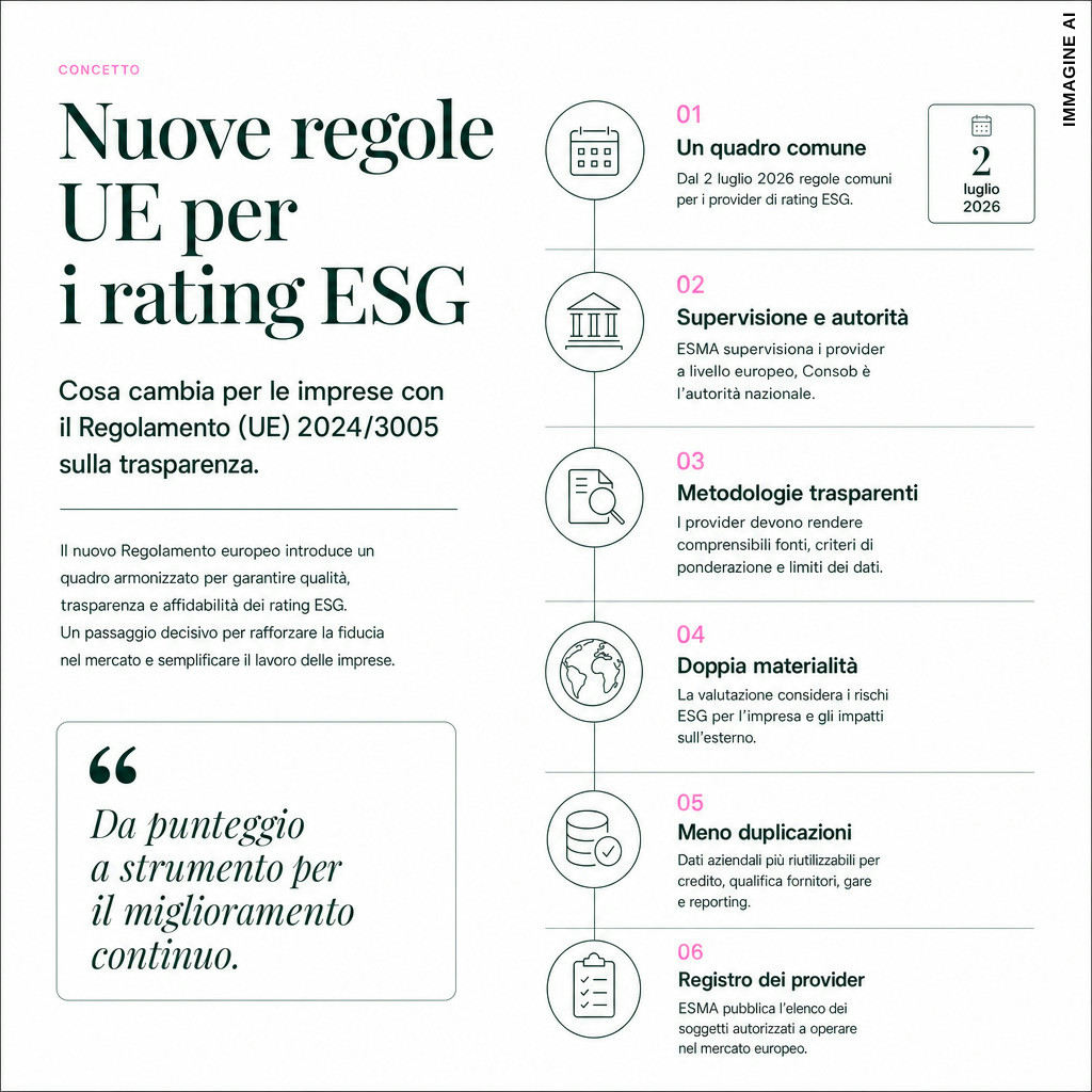Infografica: Rating ESG regolamento: ESMA vigila su provider e regole