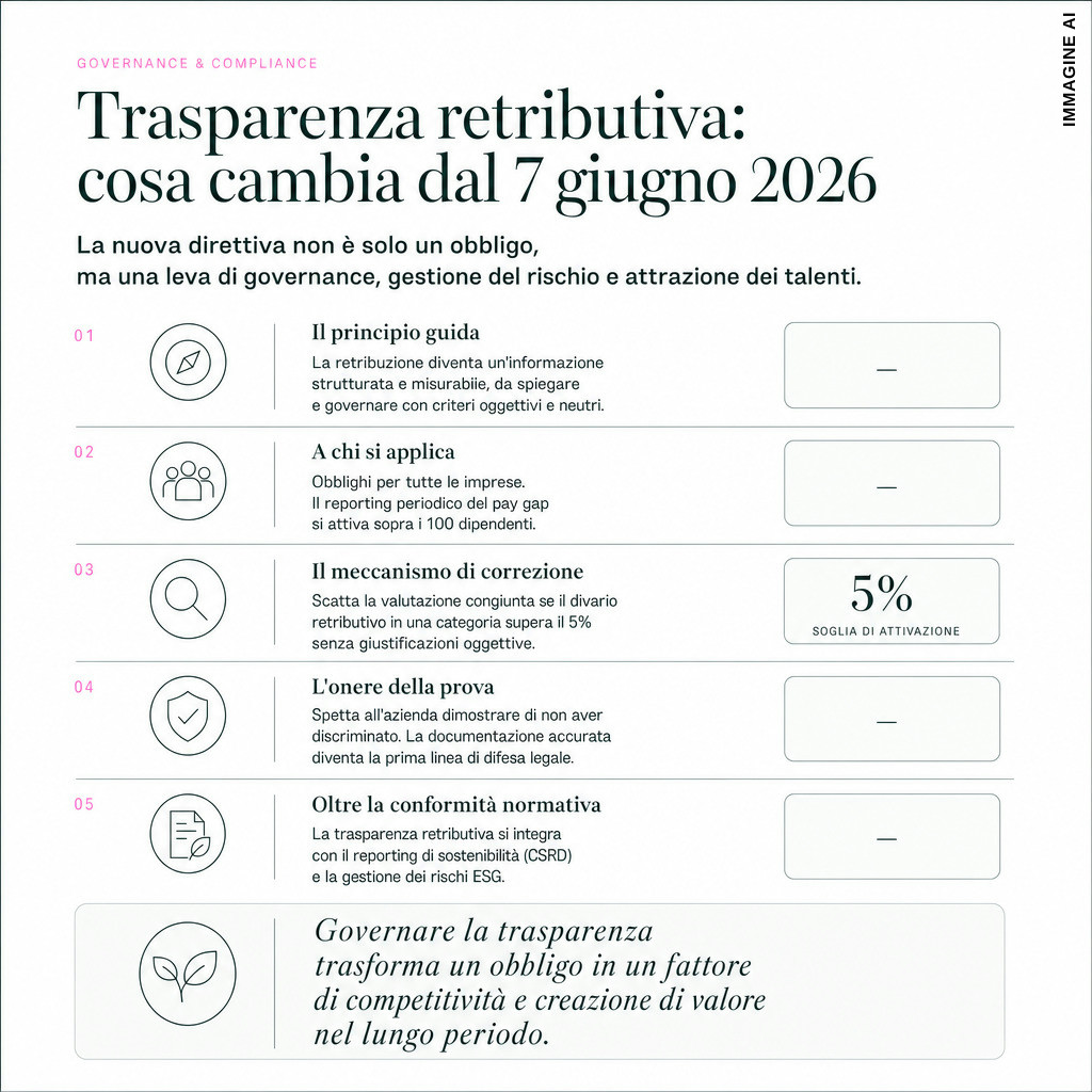 Infografica: Consulenza di sostenibilità: conformità alla pay transparency entro giugno 2026